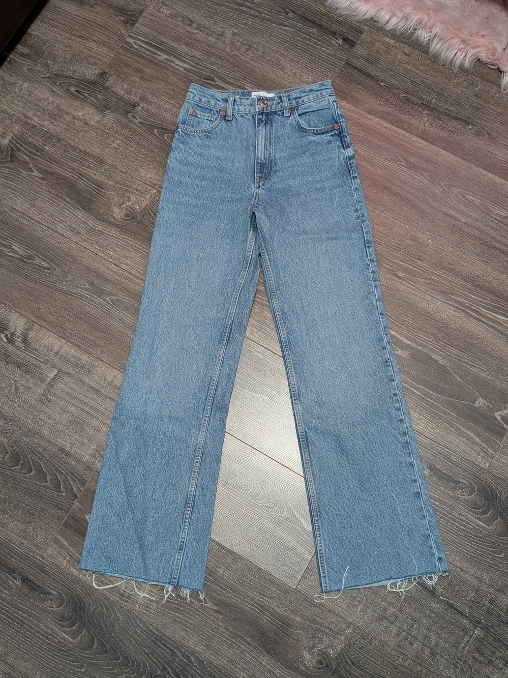 Zara Light Blue High-Rise Wide Leg Jeans